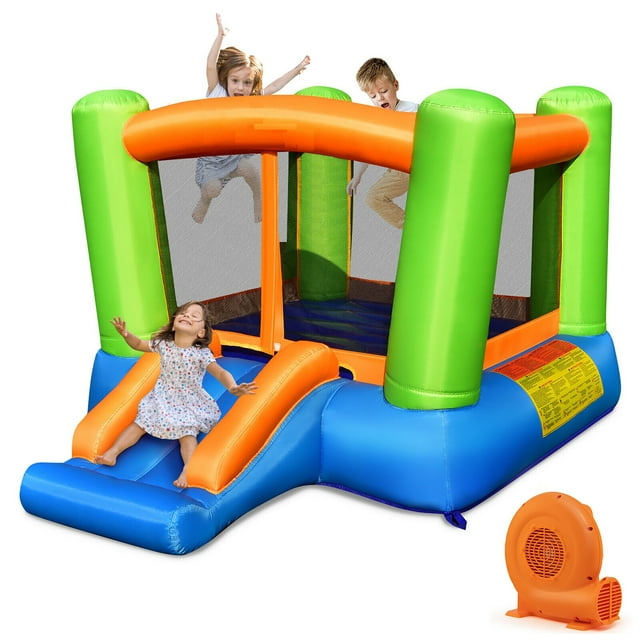 Gymax Maisonnette Gonflable pour Enfants, Maisonnette de Jeu Sautante Intérieure et Extérieure avec Souffleur de 550 W