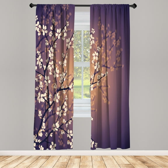 Ambesonne Japanese Curtains, Sakura Bloom Spring Season, Pair of 28"x84", Peach and Quartz