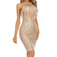 thumbnail image 5 of Seyurigaoka Women Sexy Slip Dress, Plus Size Sequined Tassels Halter Neck Sleeveless Bodycon Skirt, 5 of 8
