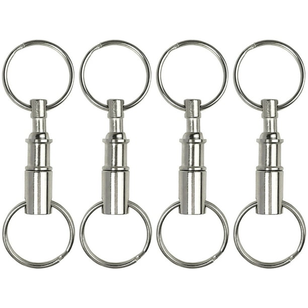 4 Pack Quick Release Detachable Pull Apart Keychain Silver Dual Key