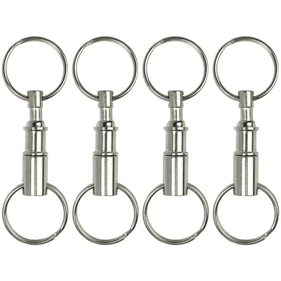 4 Pack Quick Release Detachable Pull Apart Keychain Silver Dual Key Ring Snap Lock Holder