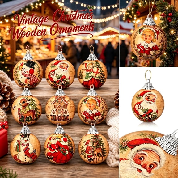 16Pcs Vintage Christmas Ball Ornaments, Retro Printed Hanging Baubles, Old Fashioned Xmas Tree Decor for Farmhouse, Fireplace & Holiday Party