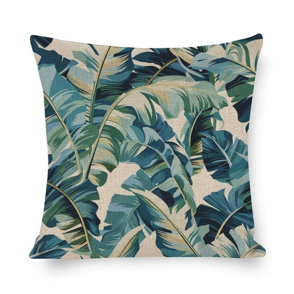 Pillow Cases Blue And Green Banana Leaves Outdoor Square Pillow Cushion Cases Tropical Large Palm Foliage Nature Pillowcase Cover 16"x16" Decoration for Sofa Couch
