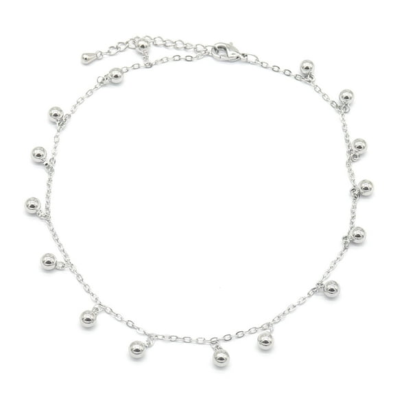 Ball Bead Station Anklet in 14K White Gold Plated