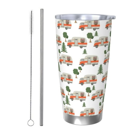 

Lukts Camp Van for 20OZ Car Cup Stainless Steel Direct Drinking Straw Thermos Cup Suitable for Office Travel and Car-Straw Two-piece Set