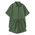thumbnail image 5 of Mifsaly Womens 2 Piece Short Set Collared Button Down Shirt and High Waisted Shorts with Pockets Lightweight Flowy Holiday Wear Casual Beach Outfits Green,L, 5 of 5