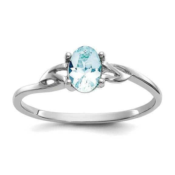 10k White Gold Oval Polished Aquamarine Ring Size 6 Ring for Women