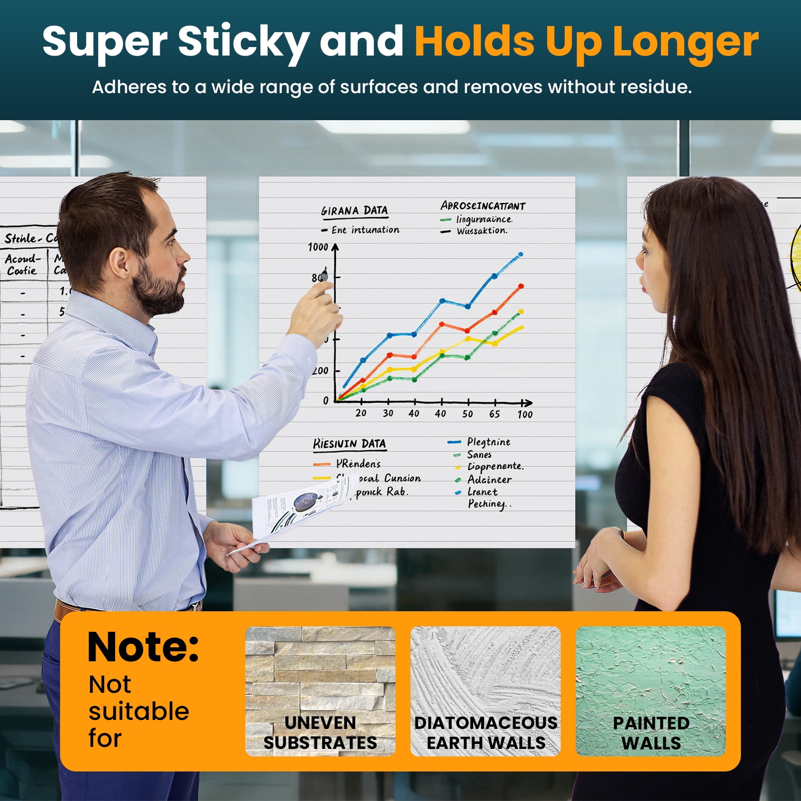 Lined Sticky Easel Pad, 25 x 30 Inch, White, 30 Sheets/Pad, 6 Pads/Pack, Flip Chart Paper for Teachers,Large Self-Stick Easel Paper, Super Sticking Power & Bleed-Resistant