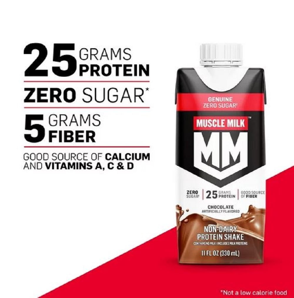 (3 pack) Muscle Milk Genuine Protein Shake Strawberries 'n Crème, 11 fl oz Carton, 4 Pk