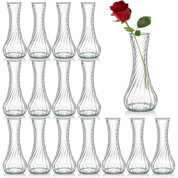 16 Pack Glass Bud Vase, Clear Small Flower Vases in Bulk, Threaded Glass Vases for Centerpieces, Mini Vintage Vase Floral Bottle for Rustic Wedding Ho_High-quality