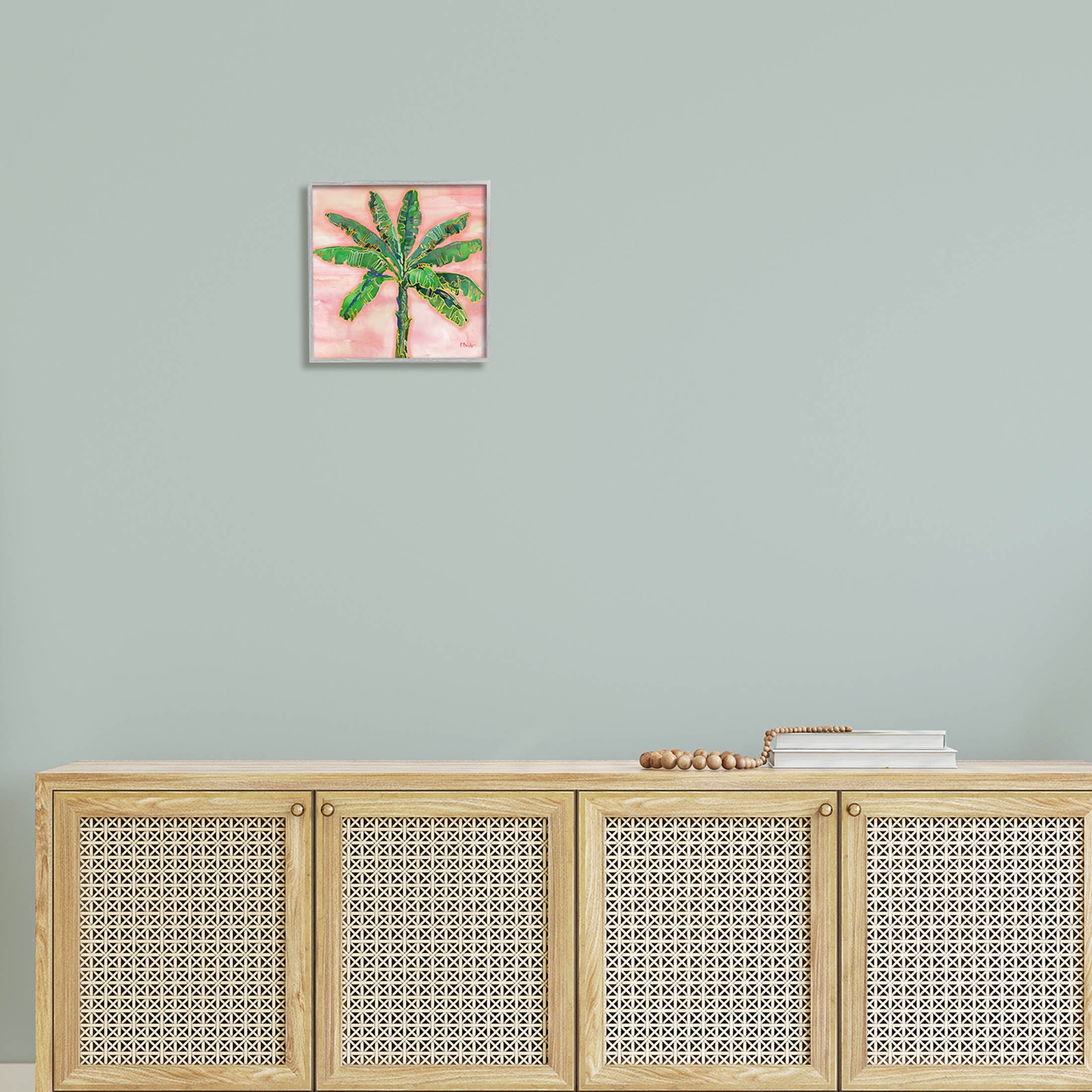 Tropical Nature Palm Sunrise Botanical & Floral Graphic Art Gray Framed Art Print Wall Art