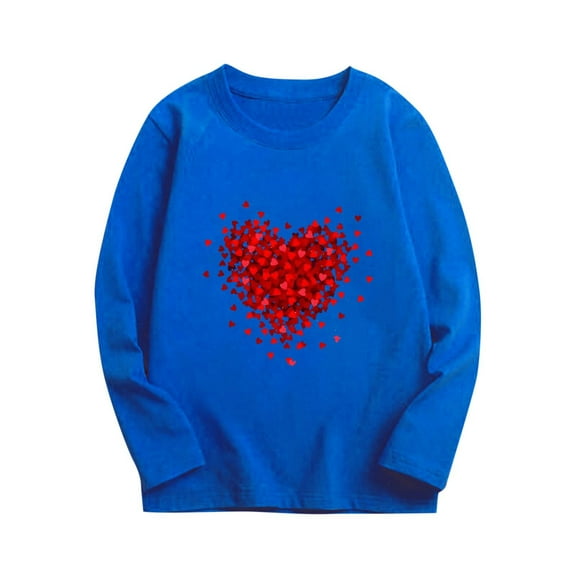 BLVB Toddler Boys Girls Valentine's Day T-Shirt Unisex Long Sleeve Tees Heart Graphic Kids Tops 3-10 Years