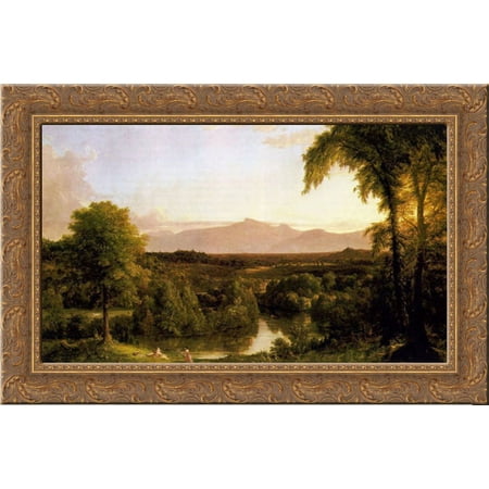 View on the Catskill Early Autumn 24x18 Gold Ornate Wood Framed Canvas Art by Cole Thomas