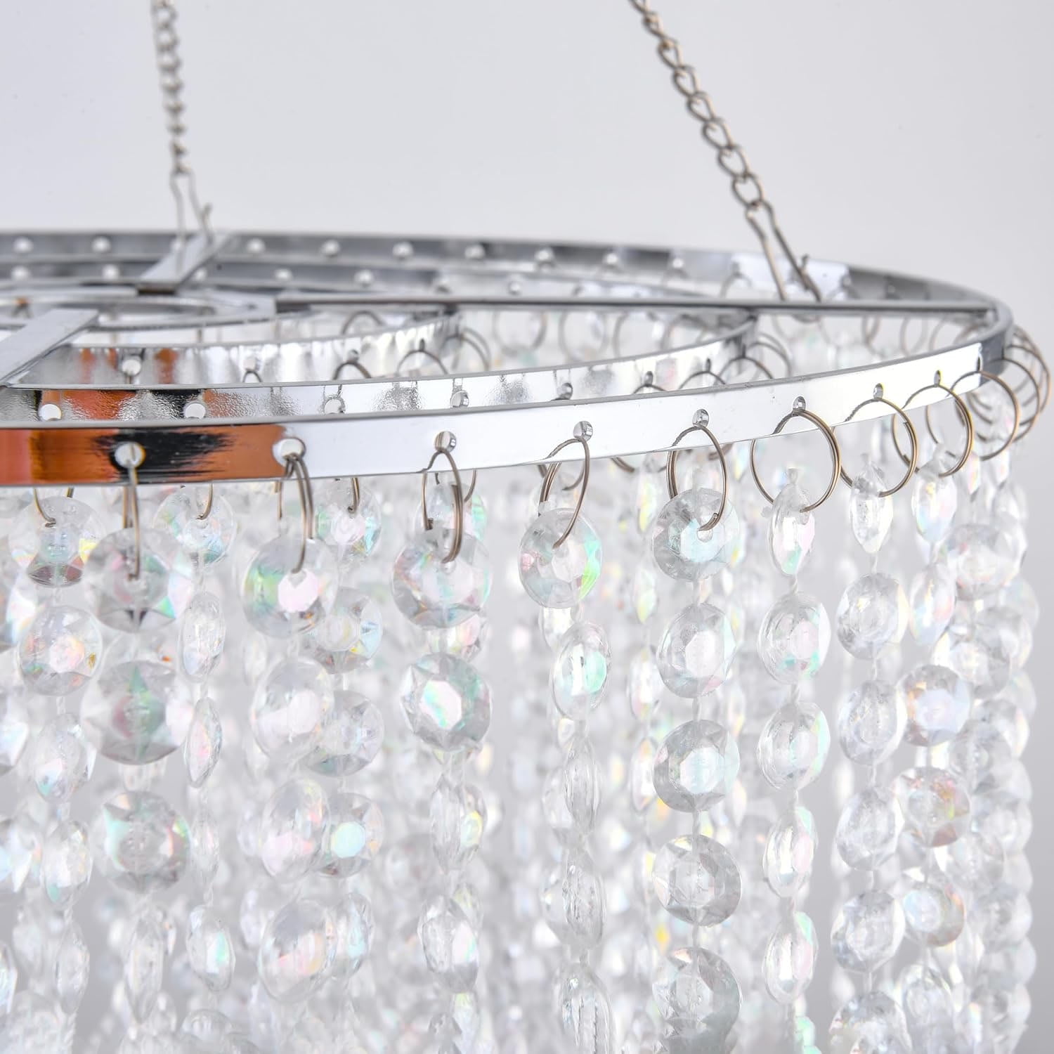 Modern 3-Tier Acrylic Beaded Chandelier Shade - 10.3" x 30" Long Hanging Pendant Light Fixture for Wedding, Party, and Home Decor - Crystal Look (Shade Only, Bulb Not Included)