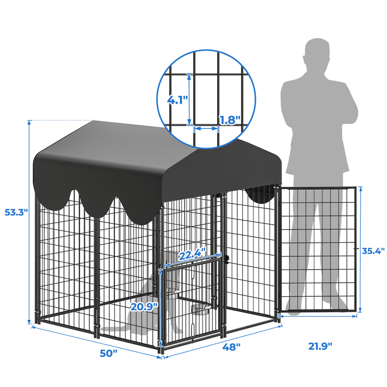 Suchown Dog Kennel Outdoor with Roof – Heavy Duty Dog Run, Large Dog Crate with Waterproof Cover, Rotating Feeder & Secure Lock, Expandable Dog Fence for Small to Large Dogs, 4' x 4.25' x 4.5'