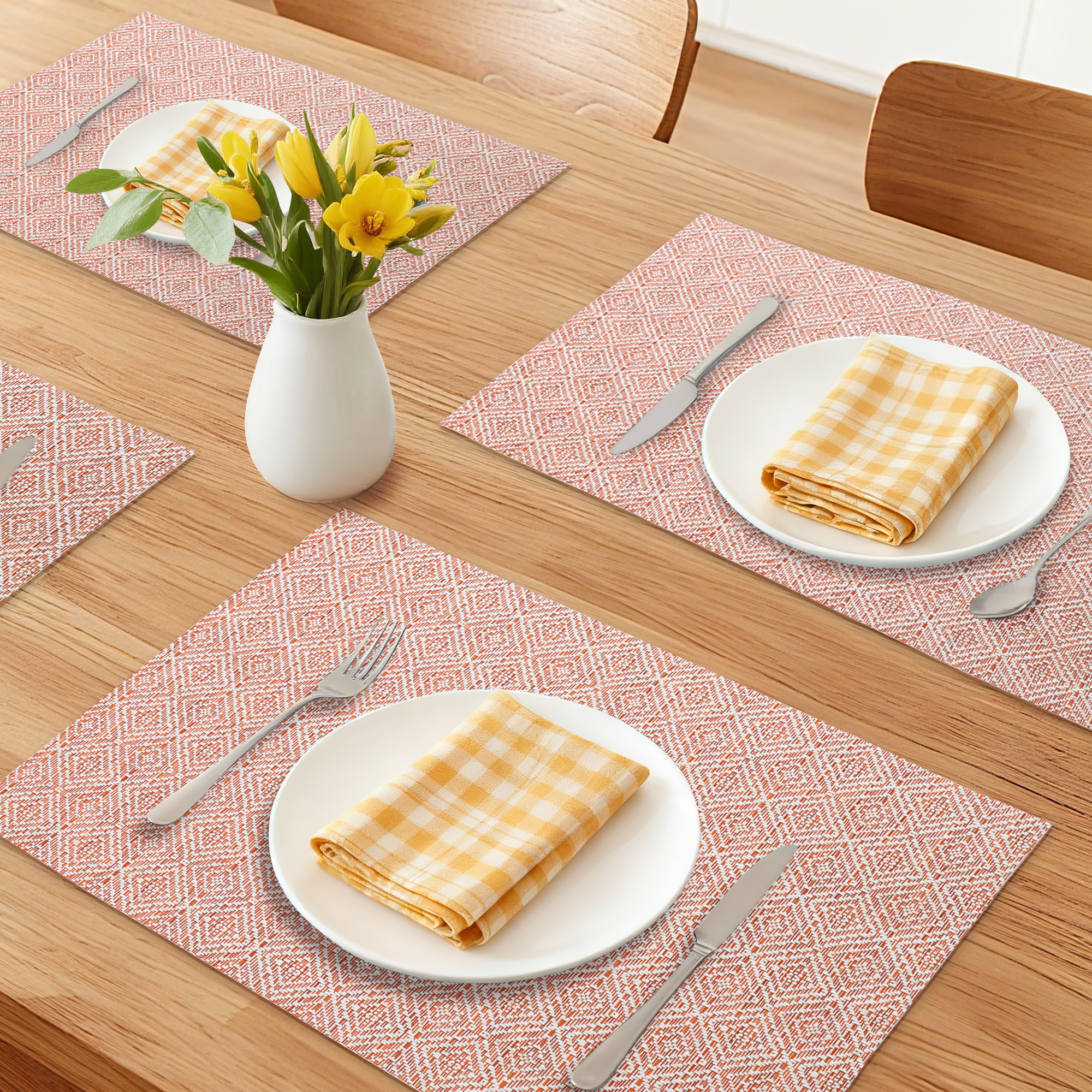 Unique Bargains Set of 8 Farmhouse Placemats Plastic Table Mats for Kitchen Red
