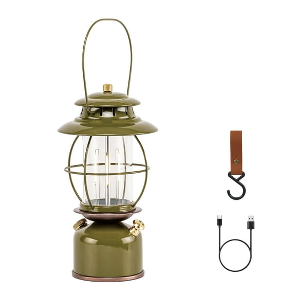 Metal Vintage LED Camping Lantern, 6800mAh Rechargeable Battery Last 17-500 Hours Camping Lamp, Large Dimmable Hanging Lantern, Retro Camping Light with Hook for Courtyard Outdoor Decoration