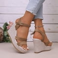 thumbnail image 4 of Dakaela Wedges Sandals for Women 2026 Comfortable Platform Summer Espadrille Shoes Ankle Strap Open Toe Dressy Beach Sandal Brown Size 6, 4 of 9