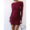 thumbnail image 4 of Women'S Fall Winter Long Sleeve Boat Neck Mini Dress Slim Fit Party Club Teacher Casual Office Dresses Wine Red L, 4 of 9