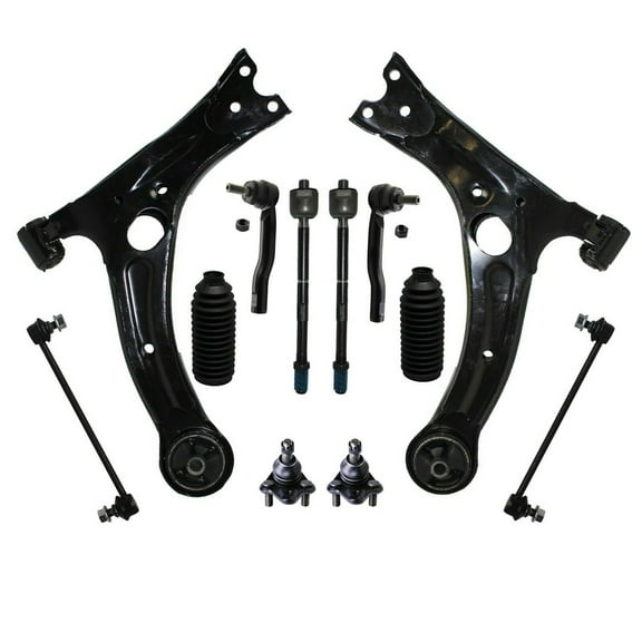 12 Pc Complete Suspension Control Arms Lower Ball Joints Steering Gear Bellows Tie Rod Ends Sway Bars