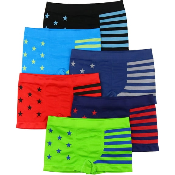 ToBeInStyle Boy's Pack of 6 Assorted Print Seamless Boxer Briefs - Stars and Stripes - Small