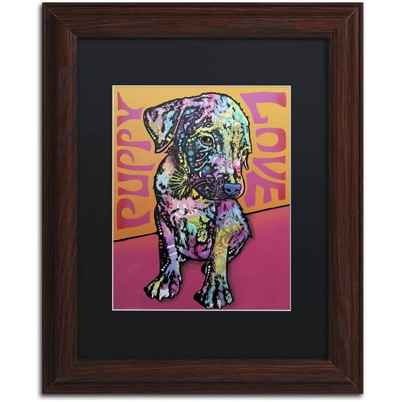 Trademark Fine Art 'Puppy Love' Canvas Art by Dean Russo, Black Matte, Wood Frame