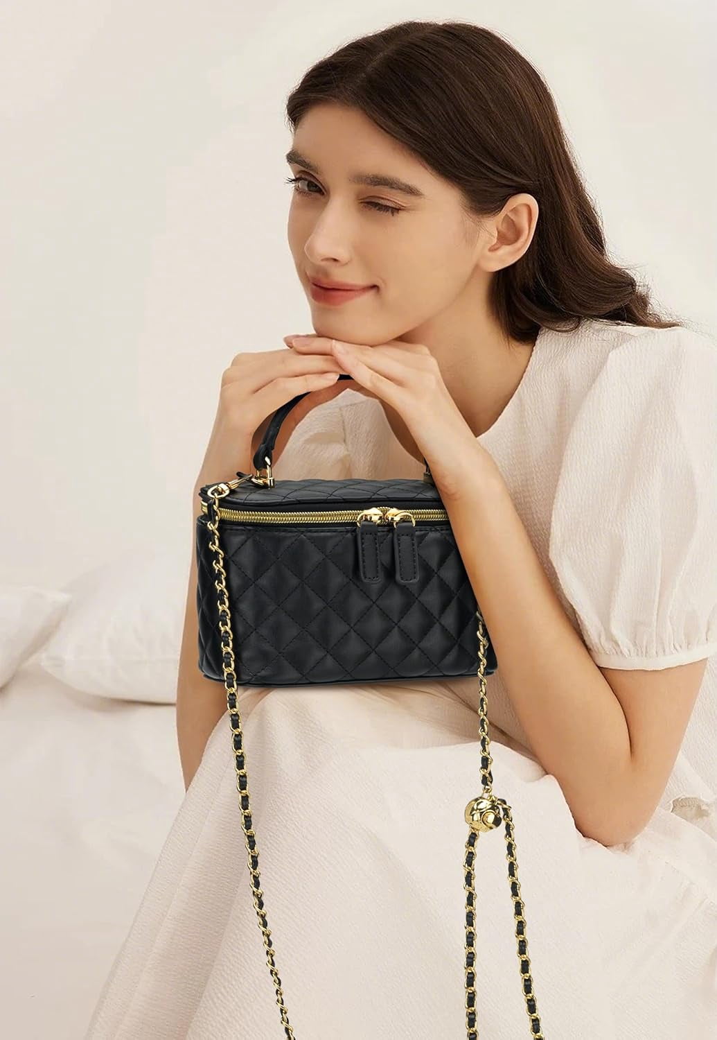 mirlewaiy Mini Quilted Box Crossbody Bags for Women, Small Square Designer Clutch Purses with Adjustable Chain Strap