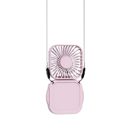 

Mini Desktop Fan Makeup Mirror Square Hanging Neck Folding Small Fan Handheld Portable Pocket USB Charging Pink