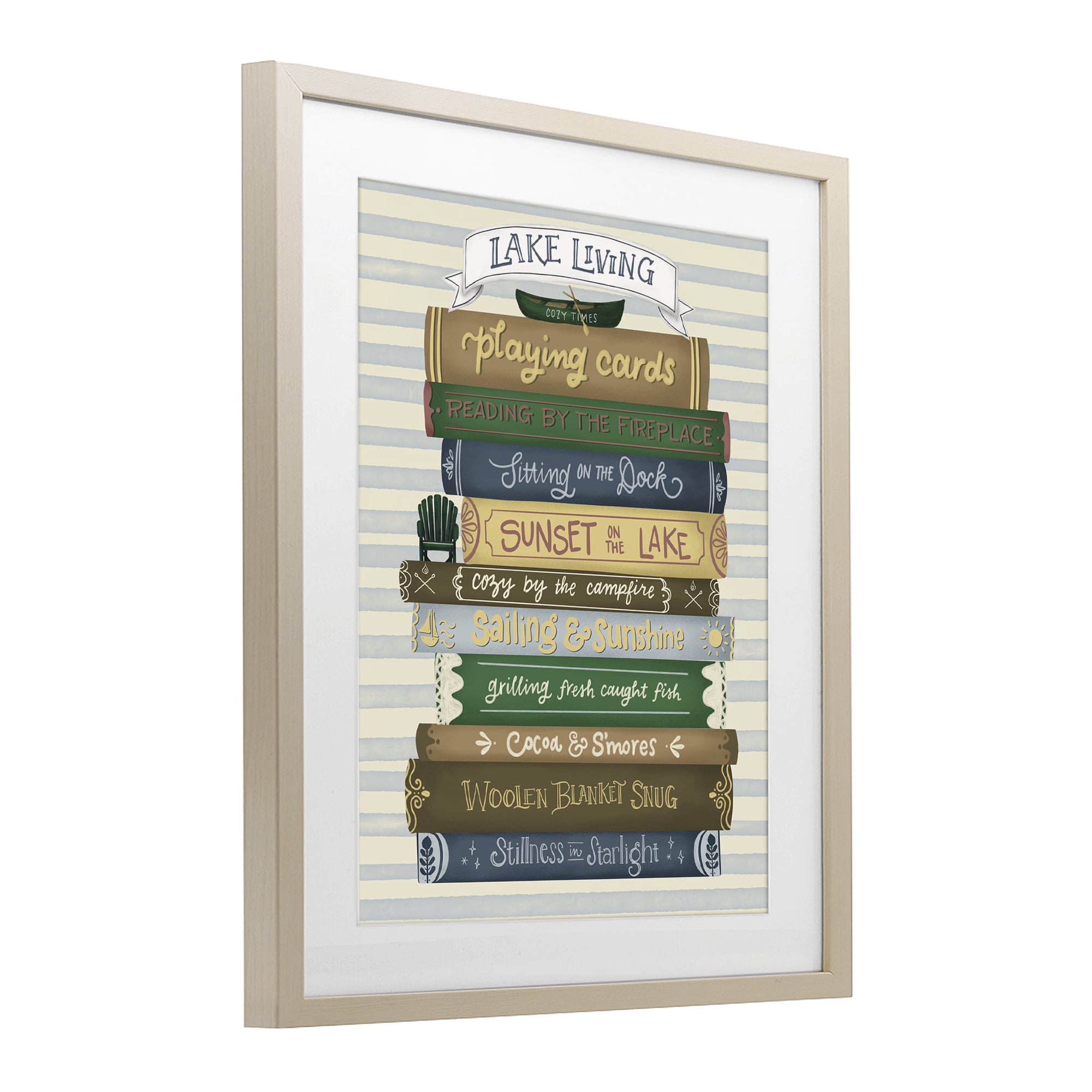 Stupell Industries Lake Living Book Stack Birch Framed Print Under Glass, design by Giao Williams