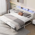 thumbnail image 3 of Twin Daybed with Trundle Bed – Corduroy Upholstered Storage Headboard, LED Lights, Charging Station, Heavy-Duty Metal Frame, Pop-Up Trundle, White Corduroy, 3 of 7