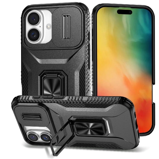Funda para GANGXUN iPhone 16 - Soporte metálico, Función magnética, Negro