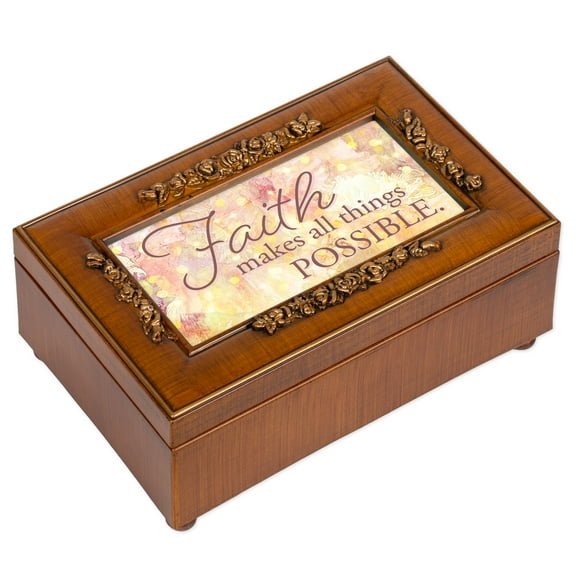 Faith Makes All Things Possible Woodgrain 7 X 4 Mdf Wood Musical Box Plays Tune Amazing Grace