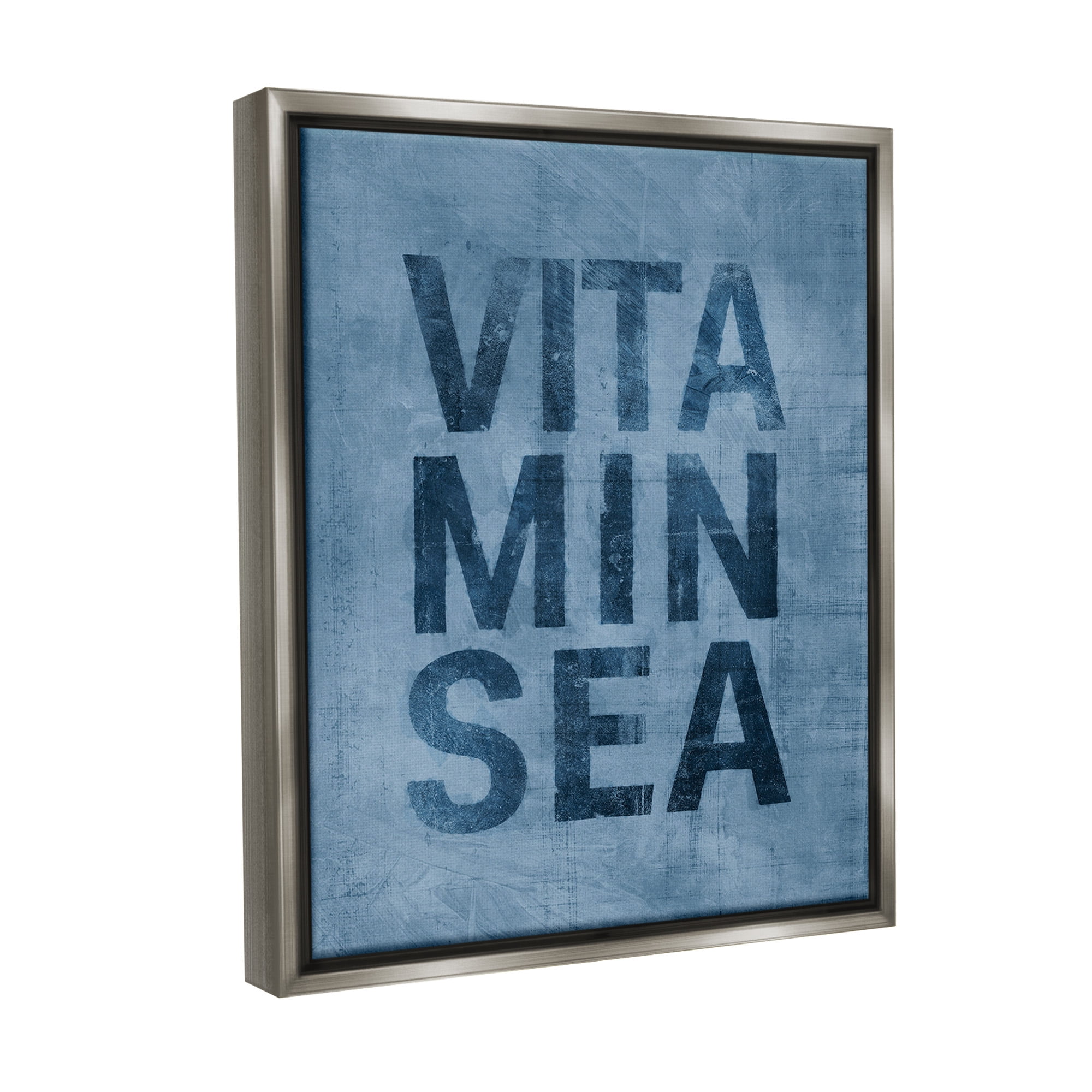 Stupell Industries Vitamin Sea Phrase Nature Painting Gray Floater Framed Canvas Art Print Wall Art, 17 x 21