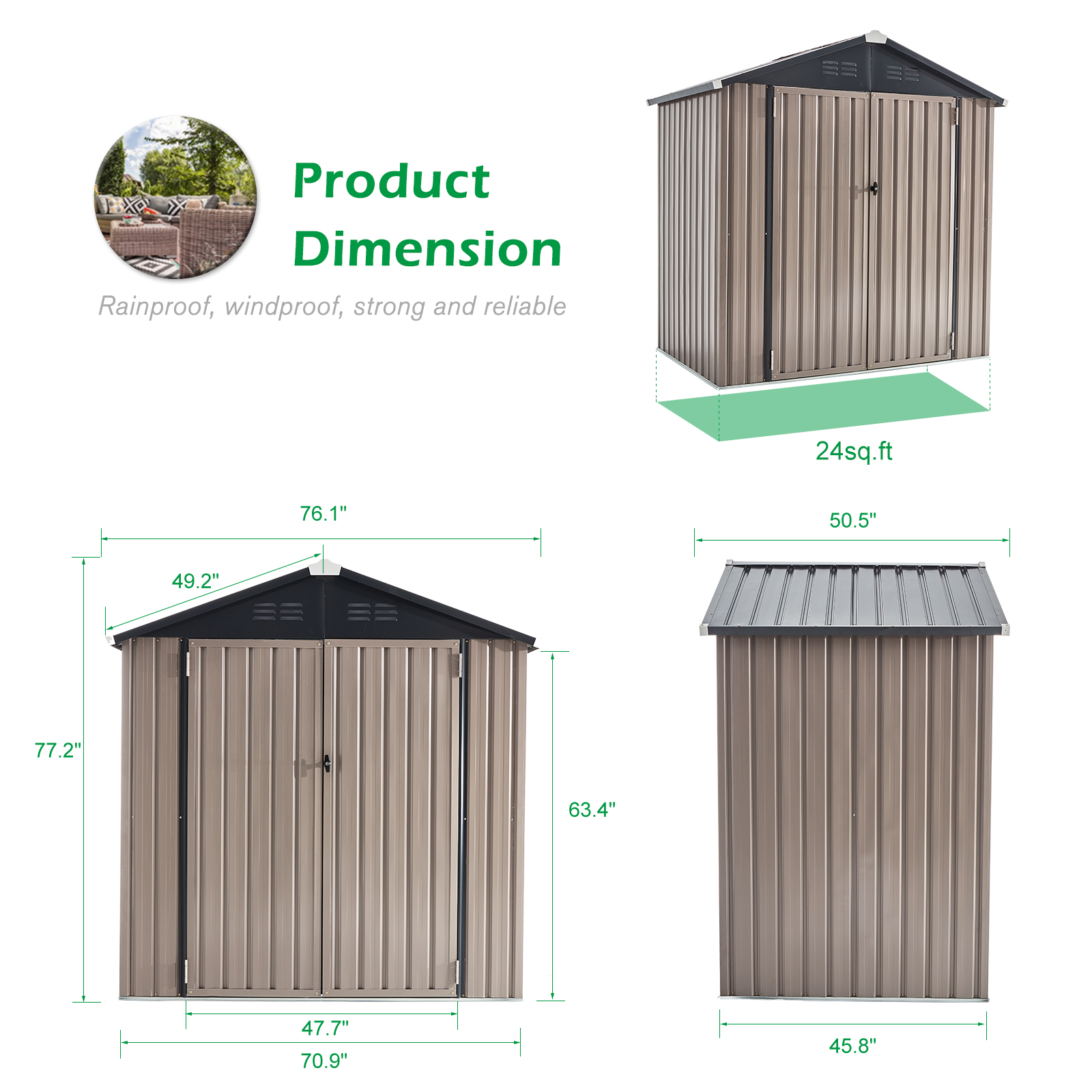 AECOJOY 6' x 4' Galvanized Steel Outdoor Storage Shed, Weather ...