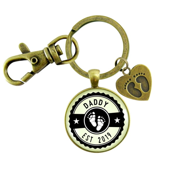 Daddy Established 2019 Gutsy Goodness Bronze Keychain New Dad First Father's DayGutsy Goodness Bronze Keychain Baby Feet Charm