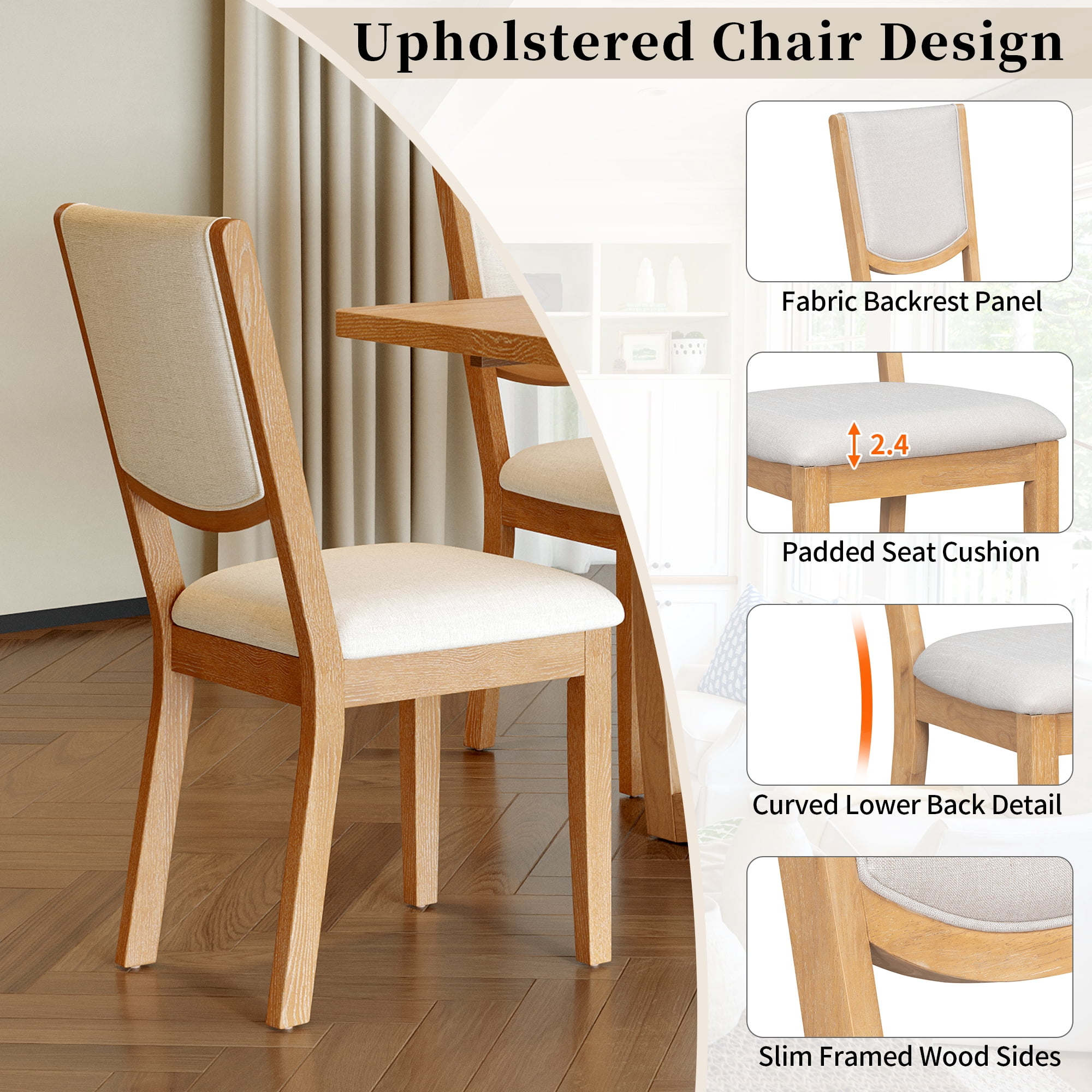 7-Piece Dining Table Set for 6, 60"-78" Rectangular Extendable Table with 6 Upholstered Chairs