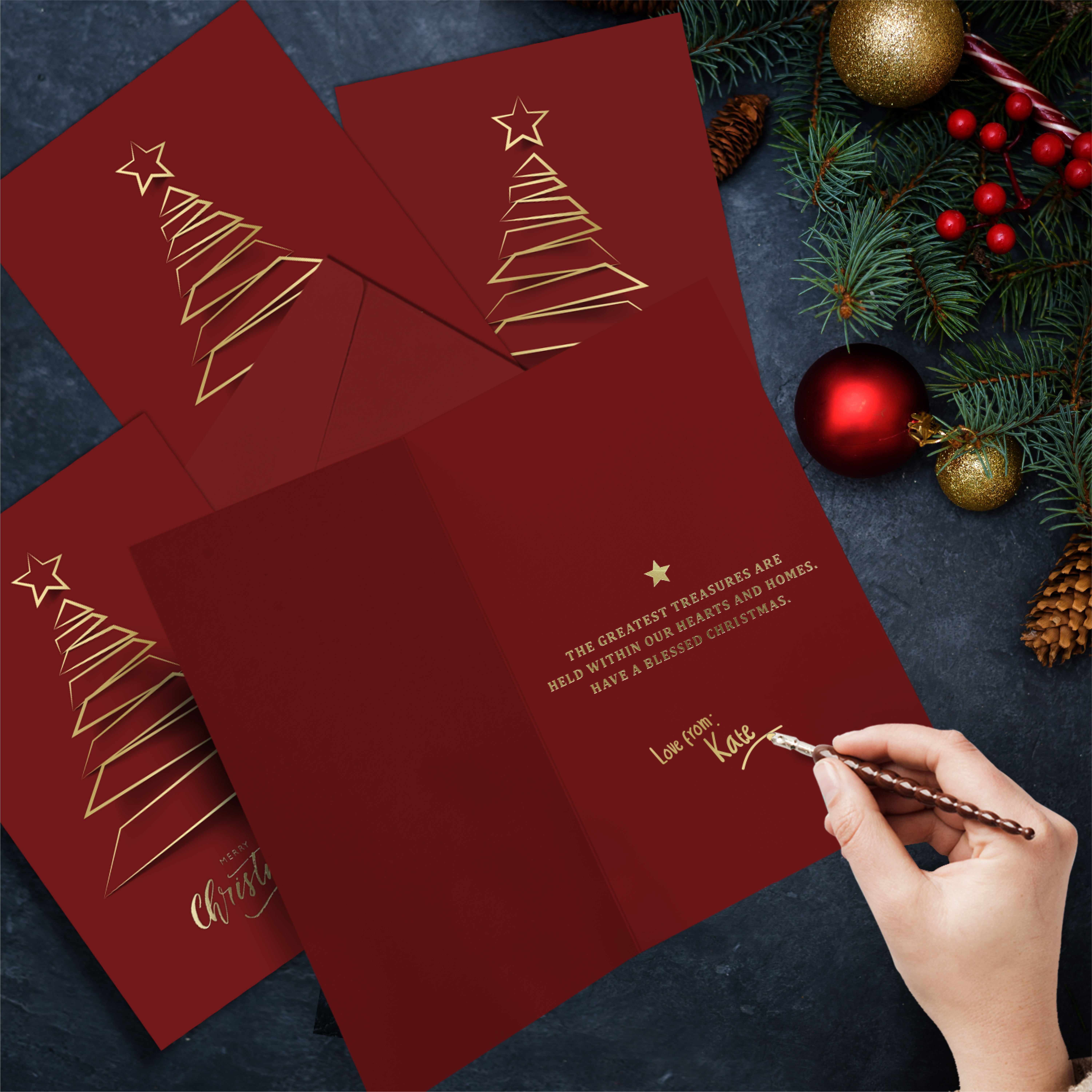 Christmas Cards Set 24 Golden Foil Holiday Cards With Red - Temu