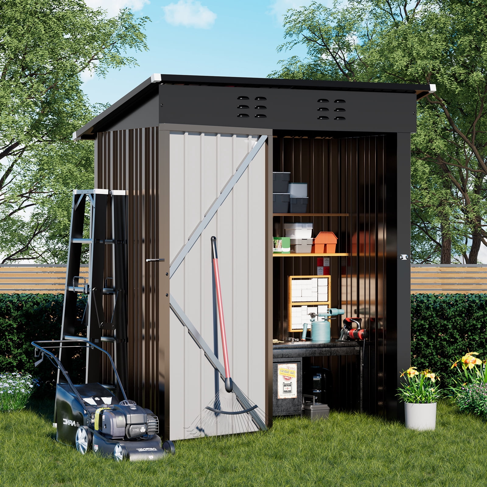 CLOUDREST PRO Metal Shed 5 x 3 ft. Outdoor Storage Shed with Lockable Door and Air Vent Metal Garden Shed,Brown