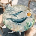 thumbnail image 2 of Whale Coastal Round Tablecloth, Fitted Table Cover with Elastic for 45"-54" Round Tables, Vintage Nautical Ocean Starfish Compass Table Cloth Outdoor Indoor Dinning Party Waterproof Tablecloths, 2 of 7