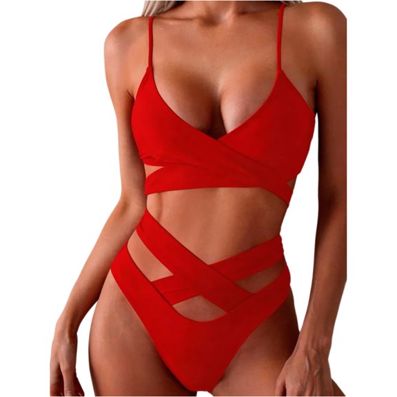 AHMOMEI Women Two Piece Swimsuit Tummy Control High Waisted Womans Bathing Suits Hollow Out Cutout Womens Sexy 2 Piece Bikini Sets