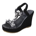 thumbnail image 6 of Rokment Sparkling Rhinestones Butterfly Wedge Dressy Sandals for Women Bride Wedding Glitter Fashion Casual Platform Slingback Dress Summer Shoes with Extra Chunky Heeled Black Size 6, 6 of 7