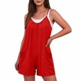 thumbnail image 4 of Tsesme Sleeveless Romper Shorts for Women Spaghetti Strap Shorts Jumpsuit Pleated Front Casual Overall Shorts with Pockets,Red,XL, 4 of 8