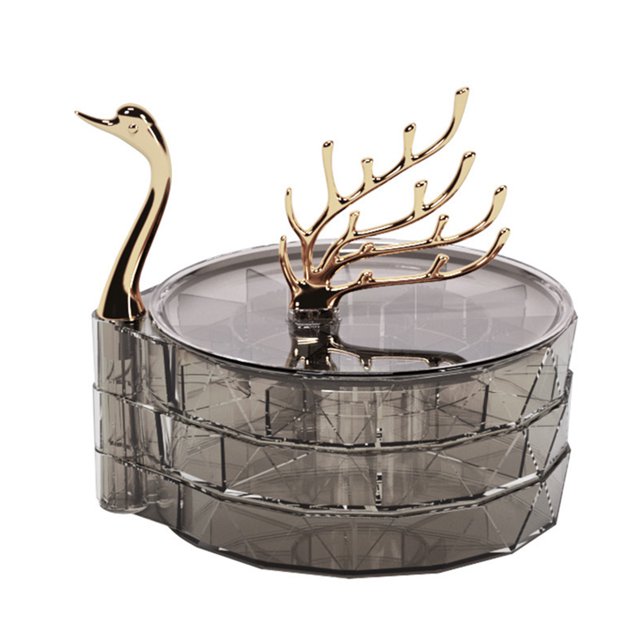 CSChome Jewelry Organizer Box Jewelry Organizer Box Rotatable Swan Shape Transparent Visible Multi Layers Necklace Jewelry