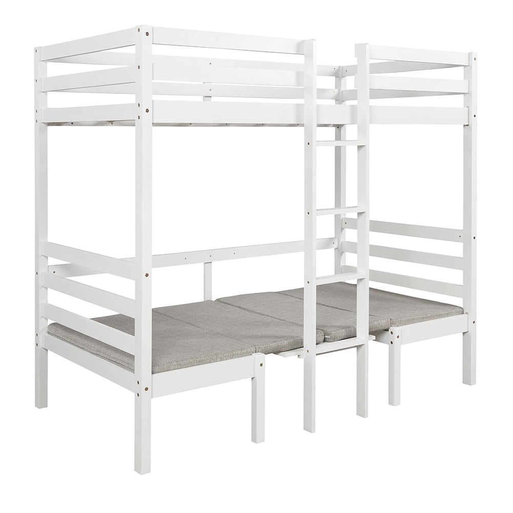 Kadyn Functional Loft Bed with Cushion, Turn into Upper Bed and Down Desk, Twin Size, White Kadyn Functional Loft Bed with Cushion, Turn into Upper Bed and Down Desk, Twin Size, White