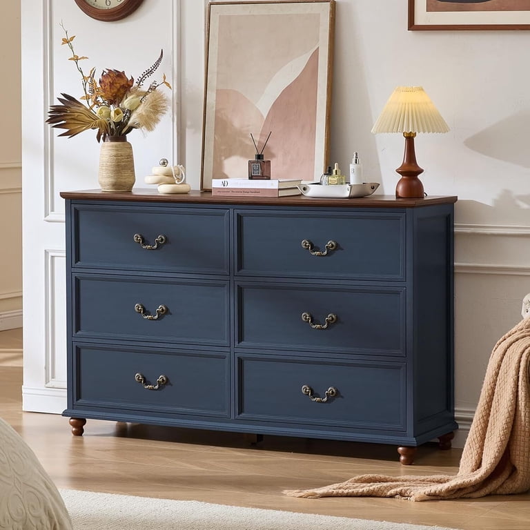 blue 6 drawer dresser Luca 6-Drawer Storage and a decorative laminate surface that mimics natural textures for a sophisticated look Joaxswe Modern Farmhouse 54" Wide