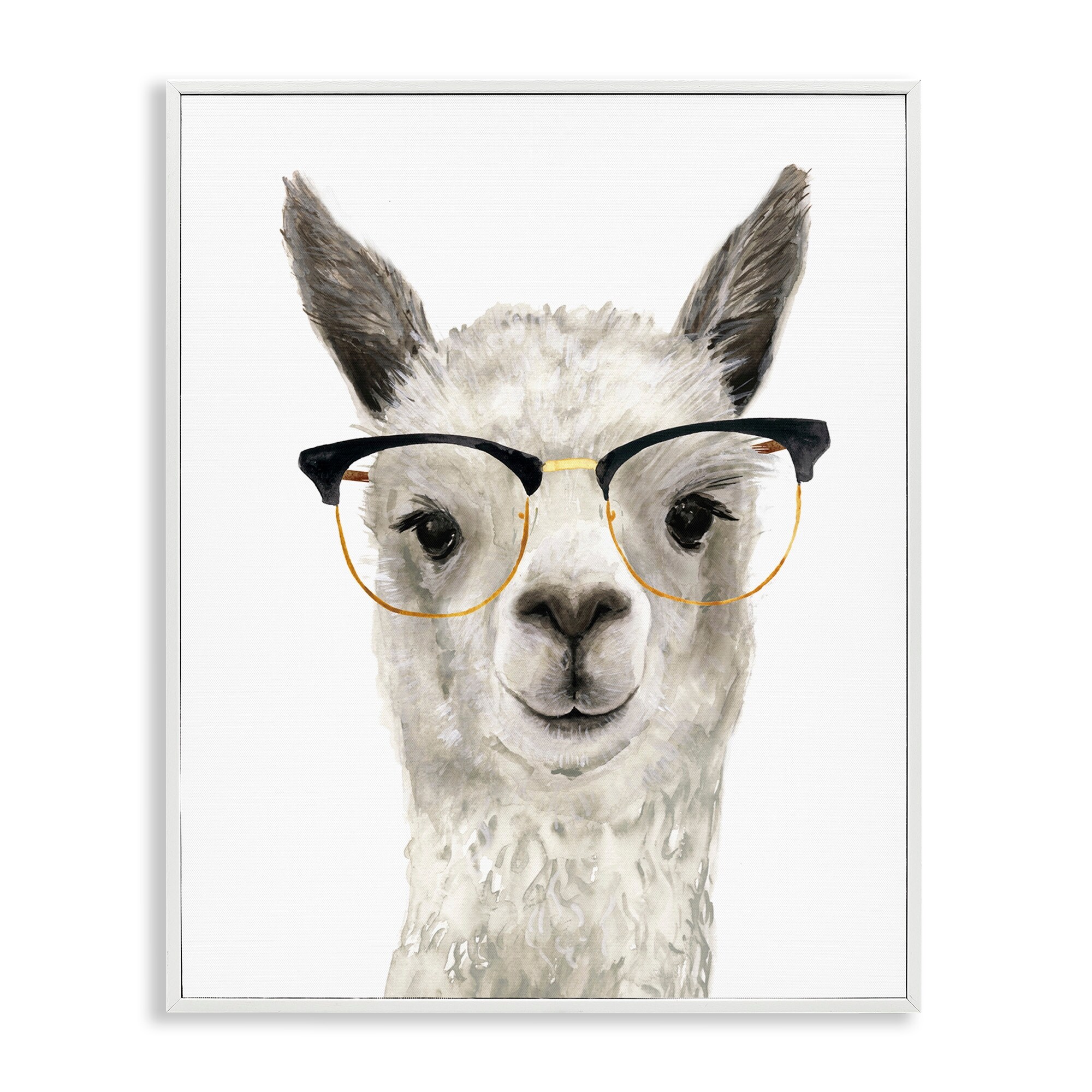 Stupell Industries Farm Animal Llama In Glasses Animals & Insects Painting White Framed Art Print Wall Art