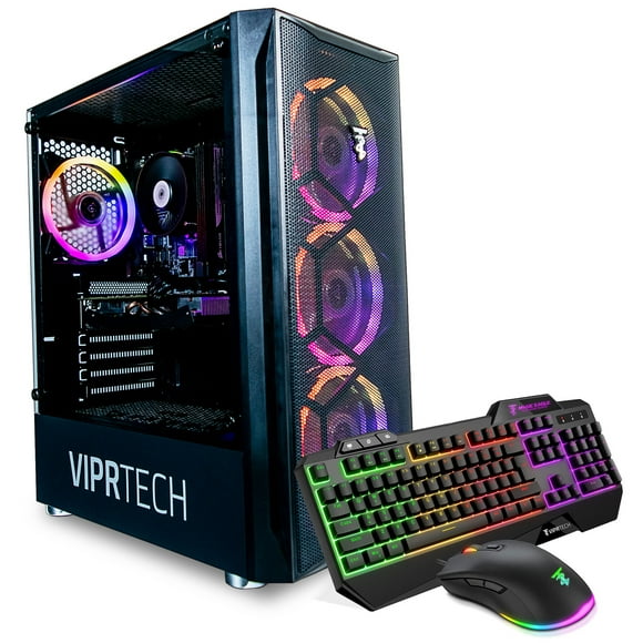 ViprTech Mutineer Gaming PC - Intel Core i7 (3.8GHz), GeForce GTX 1660 Super 6GB, 16GB RAM, 512GB NVMe SSD, RGB Keyboard Mouse Mousepad, WiFi BT, Streaming, Editing, Desktop Computer Black