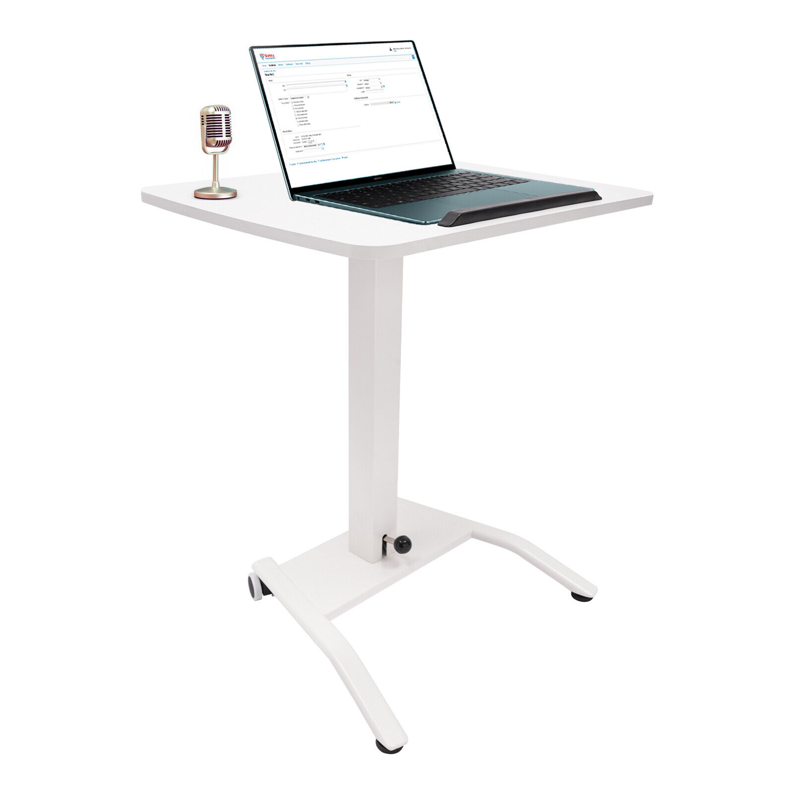 2 Lockable Wheels Adjustable Rolling Desk, White Adjustable Podium Desk, 25.5*17in Standing Lifting Desk