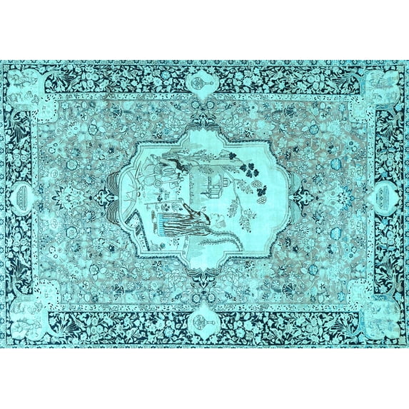 Ahgly Company Indoor Rectangle Persian Light Blue Traditional Area Rugs, 8' x 10'