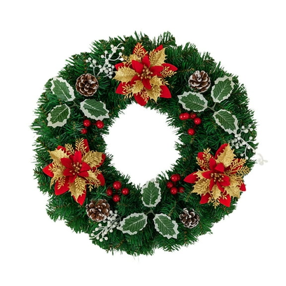 Gnwei 15.7" Artificial Christmas Wreath, Ribbon Bows, Pine Cones & Ornaments, White Cedar Base for Christmas Thanksgiving Winter Holiday Front Door and Wall Decoration